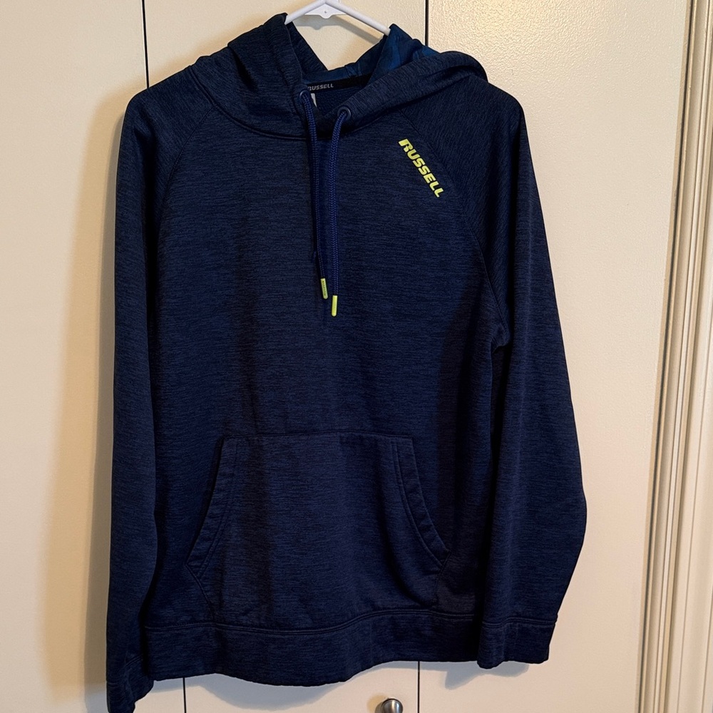 Russell Athletic Men's Dark Blue Hoodie with Yellow Logo